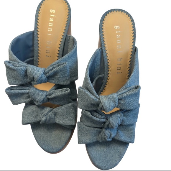 Gianni Bini- Rhodes Linen Bow Detail Block Heel Platform Slide Sandals Size 10 - Picture 2 of 7